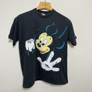 Vintage Disney Mickey Mouse Shirt Designs 90s XL Faded Black Double Sided Big